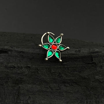 Green & Red Kundan Nose Pin